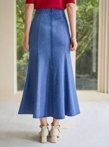 DAZY 美人鱼下摆牛仔裙 - 中等水洗藍 - 查看 2