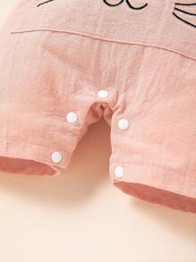 SHEIN 嬰兒波點圖案T恤和3D耳朵設計背帶連體短褲套裝 - 彩色 - 查看 7