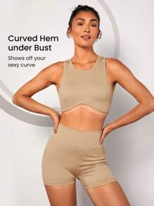 GLOWMODE Seamless Softness Curved Hem Sports Bra - Khaki - View 4