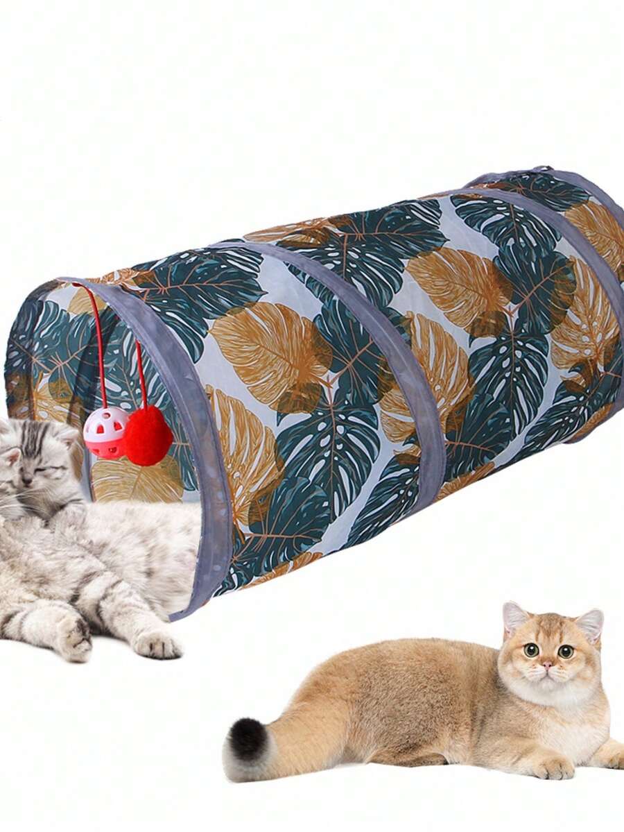 1pc Leaf Print Foldable Cat Tunnel For Cat For Play - Multicolor - View 1