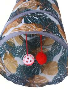 1pc Leaf Print Foldable Cat Tunnel For Cat For Play - Multicolor - View 2