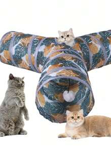1pc Leaf Print Foldable Cat Tunnel For Cat For Play - Multicolor - View 1