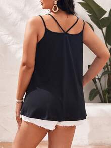 SHEIN VCAY 大碼素色吊帶上衣 - 黑色 - 查看 2