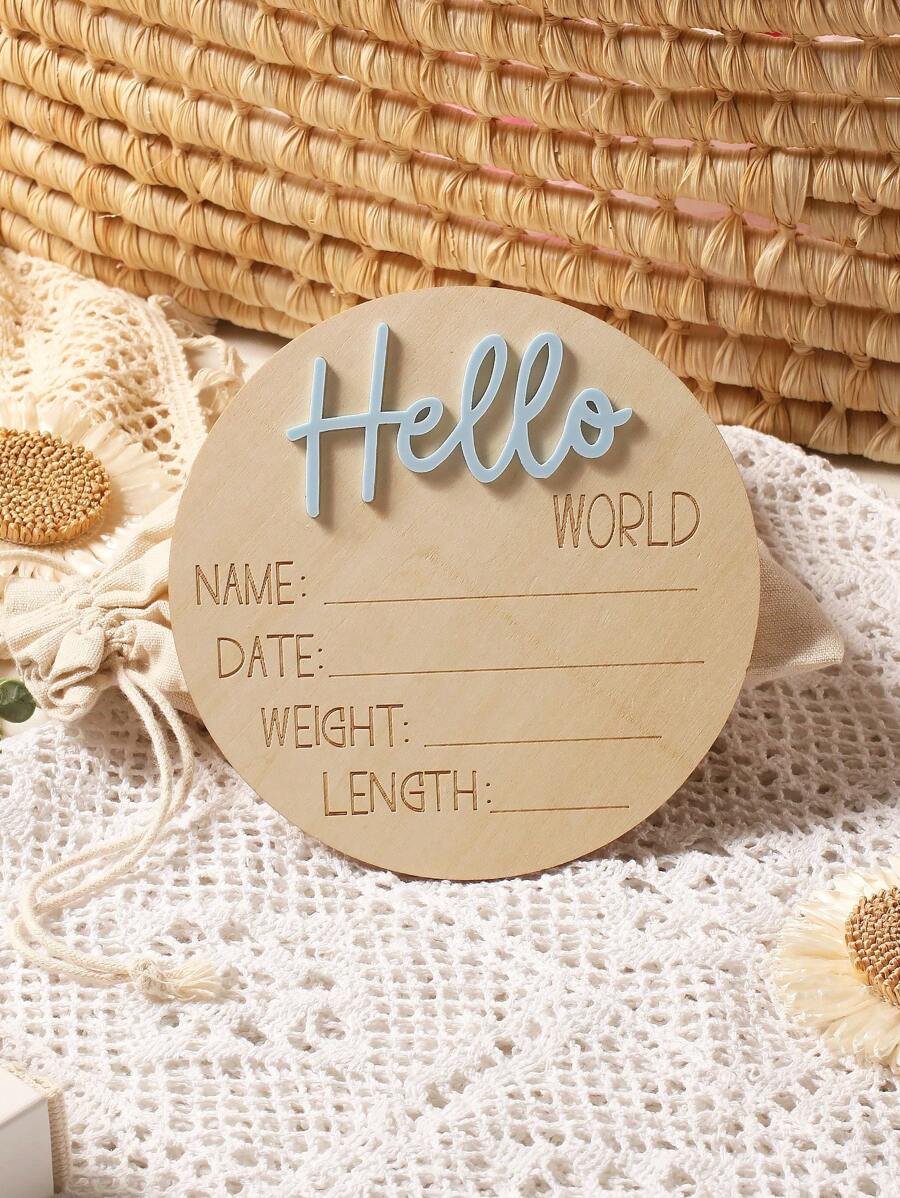 SHEIN 新生儿照片道具男宝宝女宝宝亚克力字母图形每月里程碑卡片盘 Hello World 标志沐浴礼物木质卡片标记 - 霧霾藍 - 查看 1