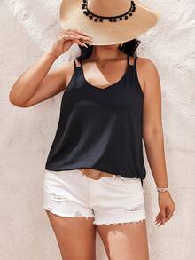 SHEIN VCAY 大碼素色吊帶上衣 - 黑色 - 查看 5