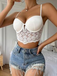 Contrast Lace Underwire Bra - White - View 3