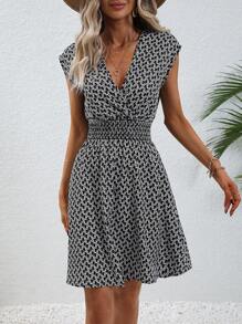 SHEIN Holidaya Đầm Trọn gói Dải chun Hình học Tất cả trên in Giải trí - Đen và trắng - Xem 6