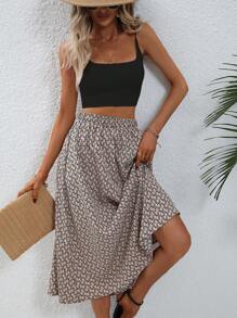 SHEIN Clasi Váy nữ Tất cả trên in Giải trí - Màu Khaki - Xem 1