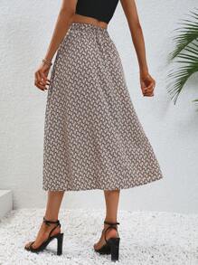 SHEIN Clasi Váy nữ Tất cả trên in Giải trí - Màu Khaki - Xem 2