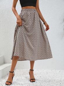 SHEIN Clasi Váy nữ Tất cả trên in Giải trí - Màu Khaki - Xem 3