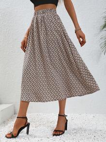 SHEIN Clasi Váy nữ Tất cả trên in Giải trí - Màu Khaki - Xem 4