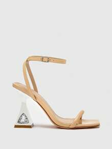 女士極簡踝帶高跟優雅夏天高跟涼鞋 - 杏色 - 查看 5