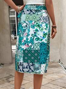 SHEIN VCAY Váy nữ Thắt nút Trọn gói Bộ lạc Chắp vá Boho - Nhiều màu - Xem 2