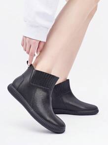 Ủng đi mưa tối giản cho nữ, Ủng thời trang đế xuồng PVC màu đen - màu đen - Xem 6