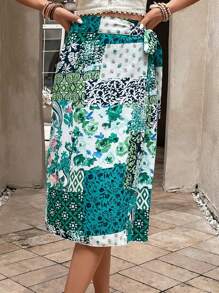 SHEIN VCAY Váy nữ Thắt nút Trọn gói Bộ lạc Chắp vá Boho - Nhiều màu - Xem 3