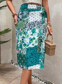 SHEIN VCAY Váy nữ Thắt nút Trọn gói Bộ lạc Chắp vá Boho - Nhiều màu - Xem 6