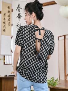 DAZY Áo sơ mi nữ Hoa Tất cả trên in Giải trí - màu đen - Xem 2