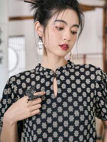 DAZY Áo sơ mi nữ Hoa Tất cả trên in Giải trí - màu đen - Xem 7