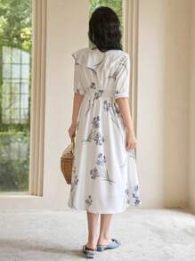 DAZY Vestido con estampado floral de manga farol - Blanco - Ver 2