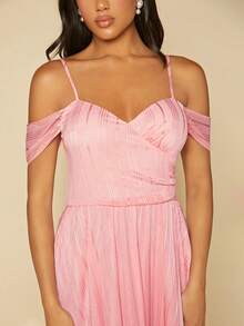 SHEIN Belle 挖肩高衩雪紡伴娘連衣裙 - 淺粉色 - 查看 2