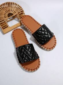Dép quai ngang đế dây thừng cỡ lớn, dép xăng đan kẻ caro đen, phù hợp cho trang phục mùa xuân hè. - màu đen - Xem 4
