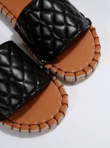 Dép quai ngang đế dây thừng cỡ lớn, dép xăng đan kẻ caro đen, phù hợp cho trang phục mùa xuân hè. - màu đen - Xem 5