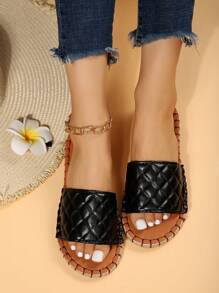 Dép quai ngang đế dây thừng cỡ lớn, dép xăng đan kẻ caro đen, phù hợp cho trang phục mùa xuân hè. - màu đen - Xem 8