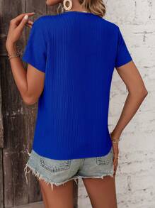 SHEIN LUNE Notched Neck Batwing Sleeve Blouse - Blue - View 2