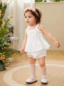Cozy Pixies 嬰兒荷葉邊荷葉邊下擺寬肩帶上衣和短褲 - 白色 - 查看 3
