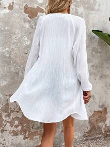 SHEIN LUNE Solid Button Front Raglan Sleeve Blouse - White - View 2