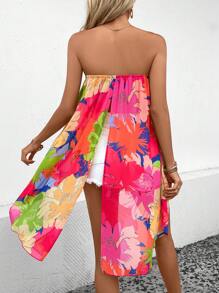 SHEIN VCAY 印花高低下擺抹胸上衣 - 彩色 - 查看 2