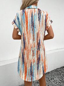 SHEIN LUNE 筆刷圖案蝙蝠袖襯衫洋裝