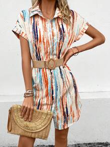 SHEIN LUNE 筆刷圖案蝙蝠袖襯衫洋裝