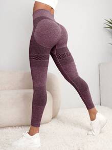 Yoga Basic Quần Leggings Thể thao Nữ màu trơn - Màu tím hoa cà - Xem 3
