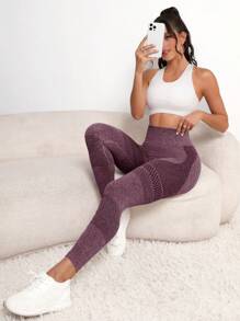 Yoga Basic Quần Leggings Thể thao Nữ màu trơn - Màu tím hoa cà - Xem 5
