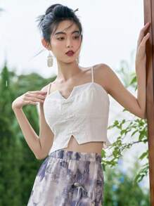 DAZY Solid Split Hem Cami Top - White - View 1