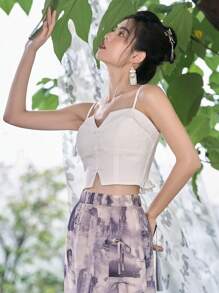 DAZY Solid Split Hem Cami Top - White - View 2