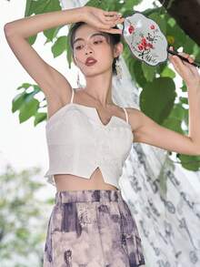 DAZY Solid Split Hem Cami Top - White - View 3