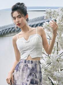 DAZY Solid Split Hem Cami Top - White - View 7