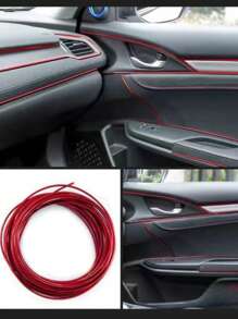 1pc Solid ABS Car Crevice Decor Strip - Red - View 1