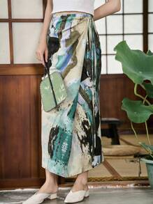 DAZY 圖形印花打結側邊裙 - 杏色 - 查看 1