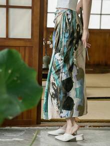 DAZY 圖形印花打結側邊裙 - 杏色 - 查看 2