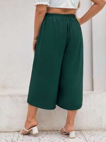 SHEIN Frenchy Plus Button Front Wide Leg Trousers - Dark Green - View 2