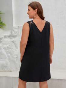 SHEIN Frenchy Plus Guipure Lace Panel Tank Dress - Black - View 2