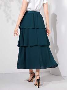 Modelyn Layered Hem Solid Skirt - Teal Blue - View 2