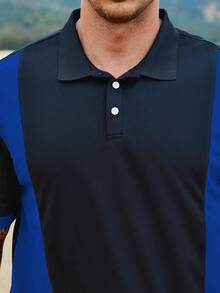 Manfinity Homme Áo thun có cổ Nam Nút phía trước Khối Màu Giải trí - Xanh đậm - Xem 4