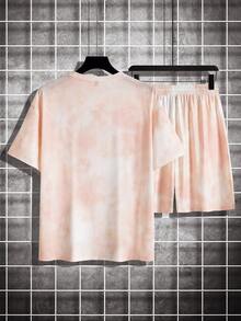 Manfinity EMRG Men Plus Tie Dye Bear & Letter Graphic Tee & Shorts - Orange - View 2