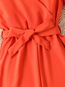 SHEIN Girls Ruffle Trim Belted Wide Leg Jumpsuit - Orange - View 4