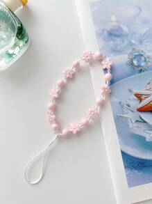 Hoa trang trí dây buộc điện thoại đính cườm - Hồng - Xem 2