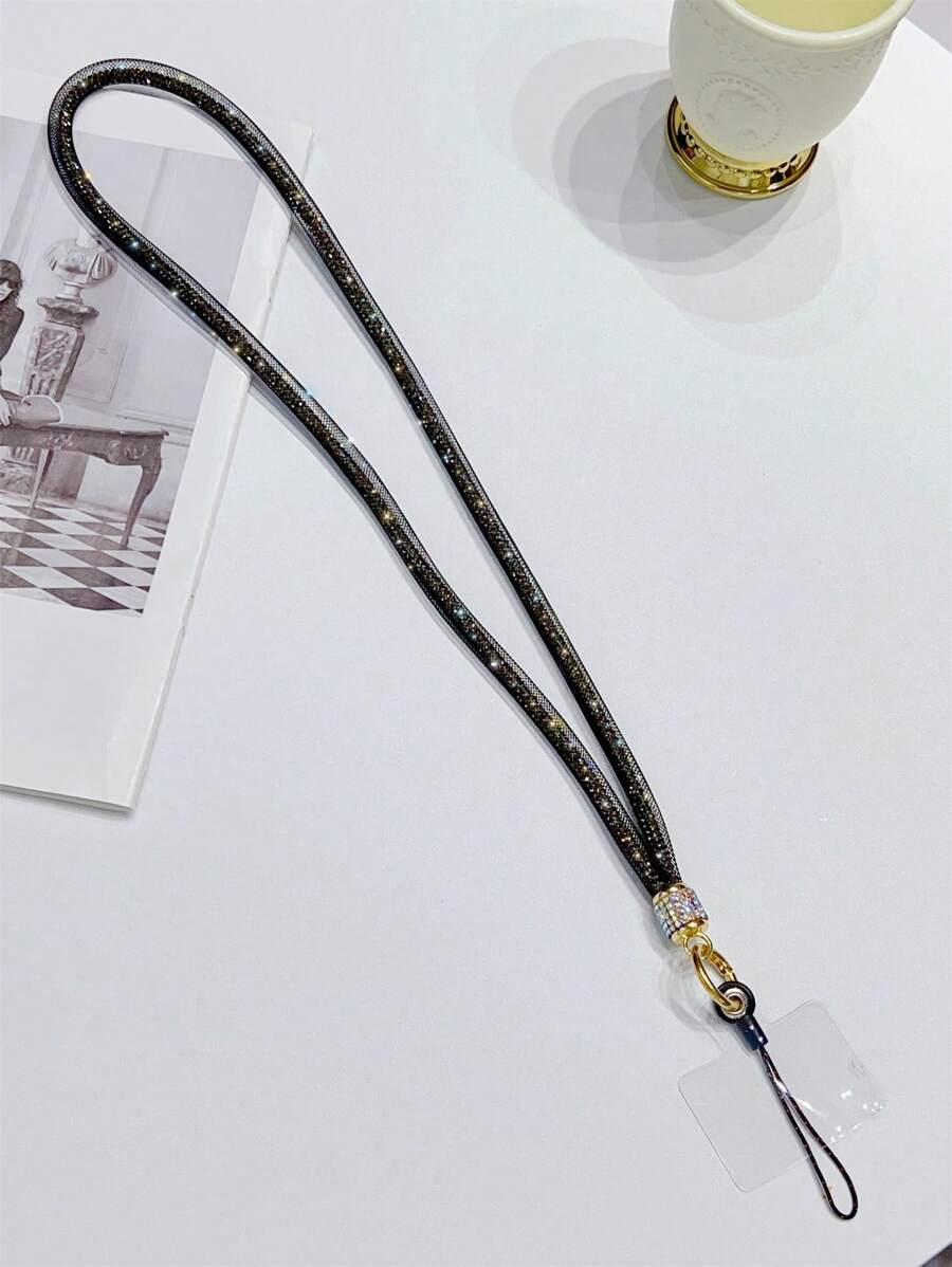 水鑽裝飾手機掛繩 - 黑色 - 查看 1